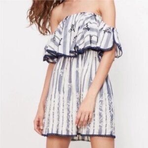 Anthropologie Misa Los Angeles Mini Dress Blue Natural Ivory Striped Ruffle Med